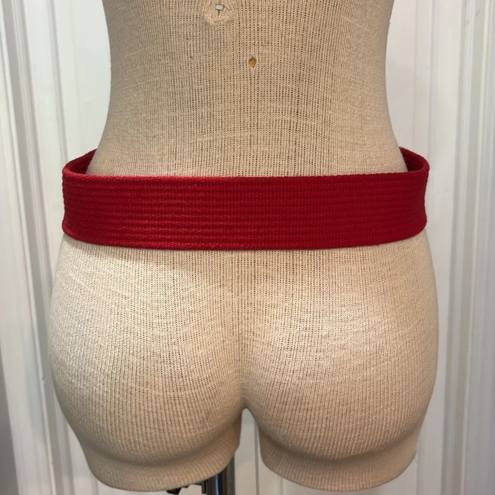 Lands End sz S red cloth and leather wide belt